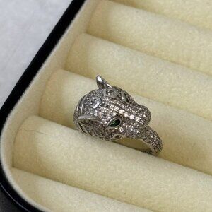 FZN Sterling Silver Zirconia Pave Panther Ring Size 6 Designer Jewelry